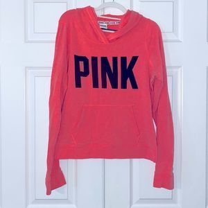 Victoria's Secret Pink Peach Black Block Letters Pullover Hoodie Sweatshirt L